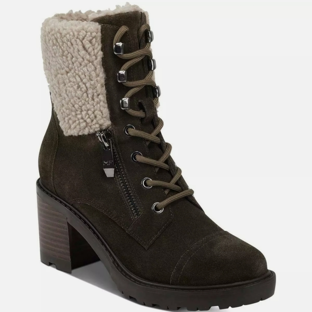 Marc Fisher Womens Lansly Green Lace-Up Boot Shoes 7.5 Medium